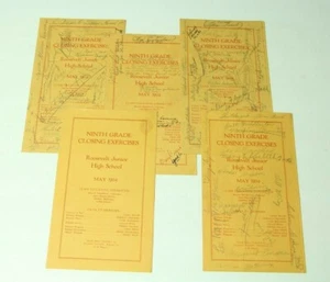 Lot of 5 1934 Roosevelt Junior High School Ninth Grade Closing Exercises Menu - Picture 1 of 12