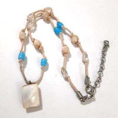 Mop Pendant Glass Bead Necklace - Image 1 of 4