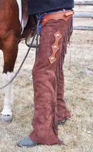 Western Cowboy Chap Fringes Suede Leather Pant Riding Chaps - Picture 1 of 2