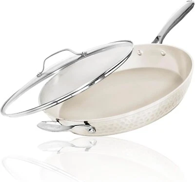Gotham Steel Hammered Cream 14'' Ultra Ceramic Nonstick Fry Pan with Lid - Image 1 of 4