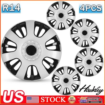 Cubiertas de rueda astilladas negras de 14" 4 piezas tapacubos completos a presión para llantas R14 y llantas de acero Foto 1 de 4