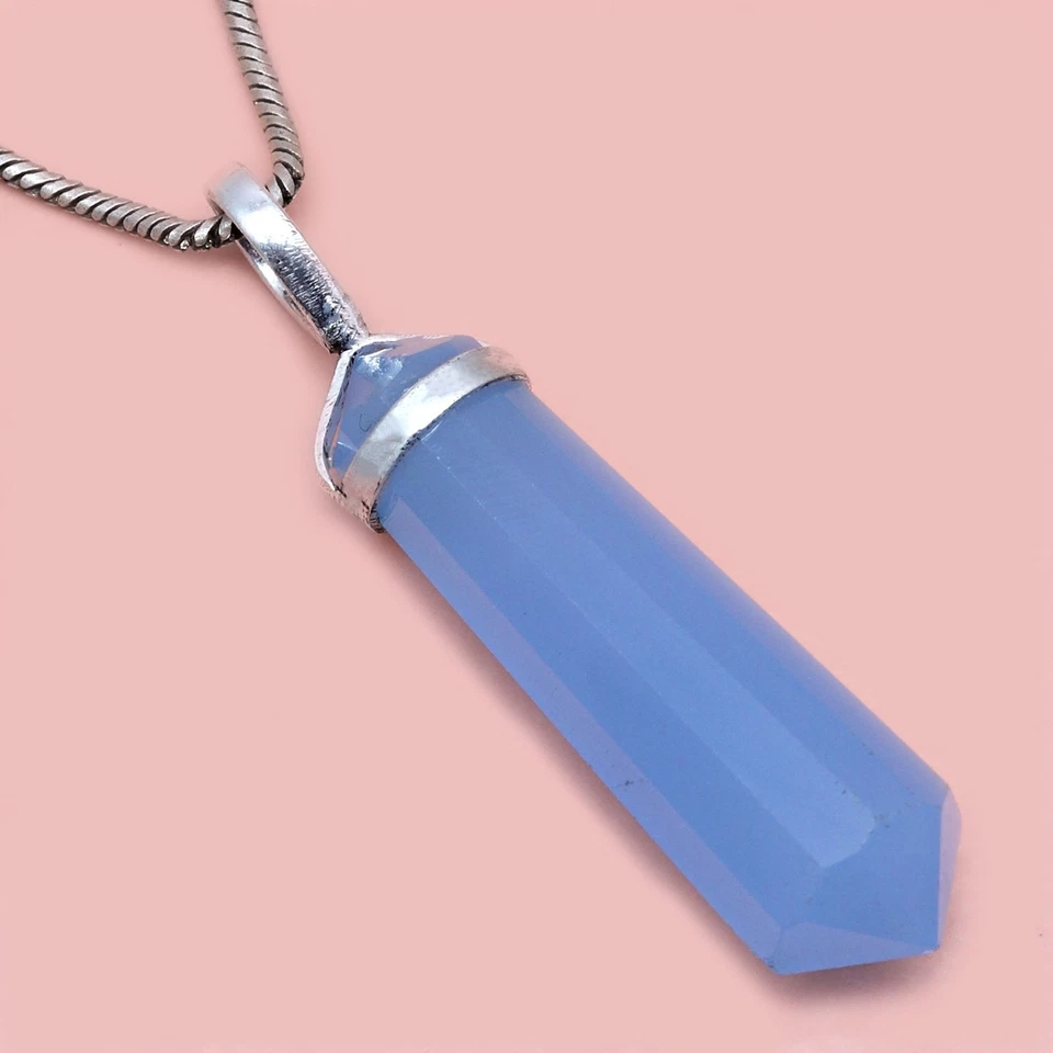 Colgante de joyería de plata unisex hecho a mano con piedras preciosas de calcedonia azul para mujer 1,5 Foto 1 de 1