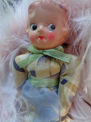 Boneca Boudoir Rosto Pintado Celulóide Pano Antigo 11" Olhos Googly/Difícil de Encontrar - Imagem 1 de 4