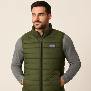 Olive Green Quilt Puffer Vest Hiking | Outdoor Layering | Travel Ready | Sporty - Picture 1 of 8