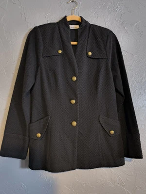 Chaqueta Blazer Cárdigan Joan Rivers Tejida Dama Botones Dorados Negro Talla Pequeña Foto 1 de 4
