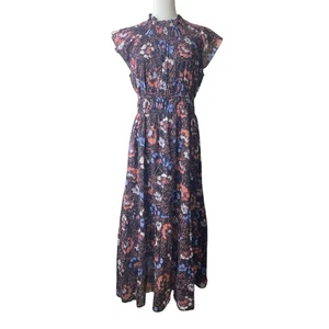 Cleobella Kyah Calista Floral Flutter Sleeve Midi Dress Sz L 100% Organic Cotton - Picture 1 of 11