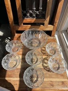 Vintage Crystal Glass High Fan Star Pattern Bowls - Picture 1 of 5