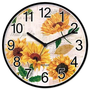 Non Ticking Wall Clock Silent Quartz Retro Sunflowers Large Number Classroom ... - Picture 1 of 6