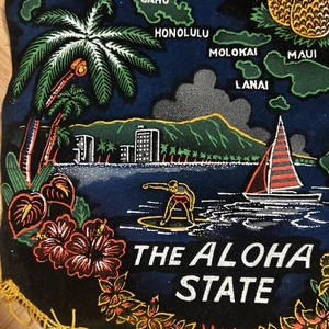 Vtg 60s 70s Black Velvet Aloha State Hawaii Souvenir Banner Tiki Polynesia Hula - Picture 1 of 15
