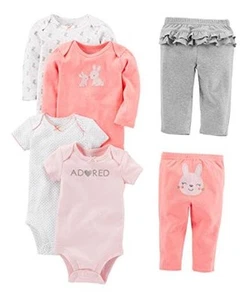 baby-girls 6-piece Bodysuits (Short and Long Sleeve) and Pants Set - Picture 1 of 8