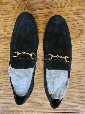 Zapatos Mocasines Aldo Hombres Negro Gamuza y Cuero Horsebit Dorado EE. UU. 10.5 Foto 1 de 4