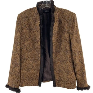 Chaqueta Kasper Vintage Para Mujer Talla 14 Marrón Tapiz Borde Piel Algodón Mezcla Lana - Imagen 1 de 4