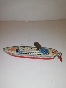 BATEAU PAQUEBOT EN TOLE A CLE MS-REX 23 CM MS VINTAGE WEST GERMANY - Photo 1/8