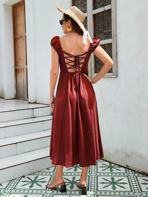 Women's Linen-Cotton Midi Dress - Versatile Off-Shoulder Design With Adjustable  - Image 1 of 4