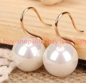 8/10/12/14/16MM White South Sea Shell Pearl Gold Plated Stud Earrings - Picture 1 of 12