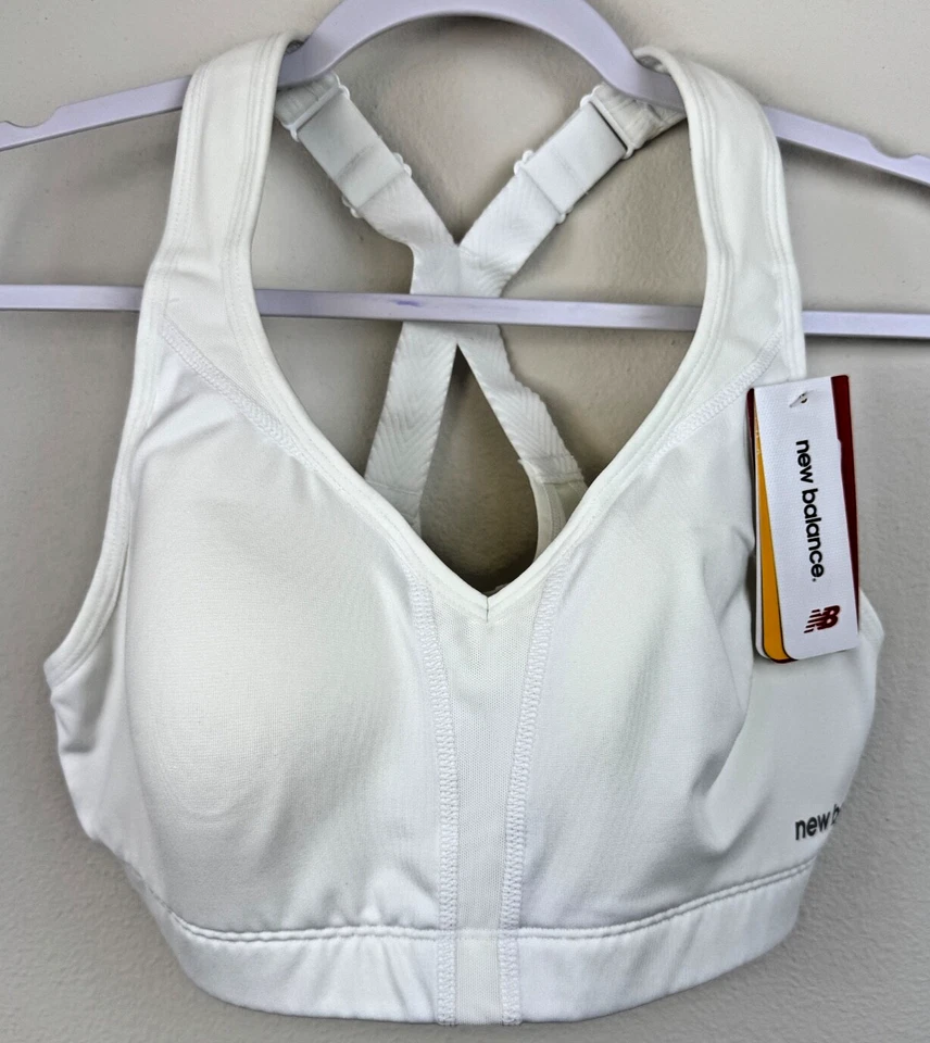 NEW BALANCE White Sports Bra Racerback Mesh Lined NEW WITH TAG / Size 36C - Image 1 of 4