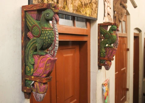 Bird Pair Statue Wall Bracket Corbel Wooden Vintage Home Entrance Decor Green Cover