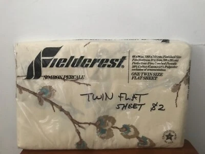 NEW Vtg Fieldcrest Percale Twin Flat Sheet Floral Tree Branches Leaf Made in USA - Image 1 of 3