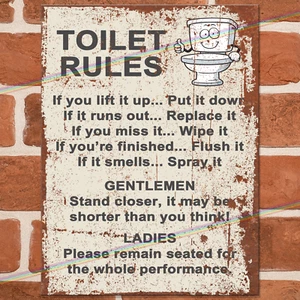 TOILET RULES Funny Metal Signs Man Cave Wall Shed Bar Pub Garage Poster Tin Sign - Picture 1 of 3