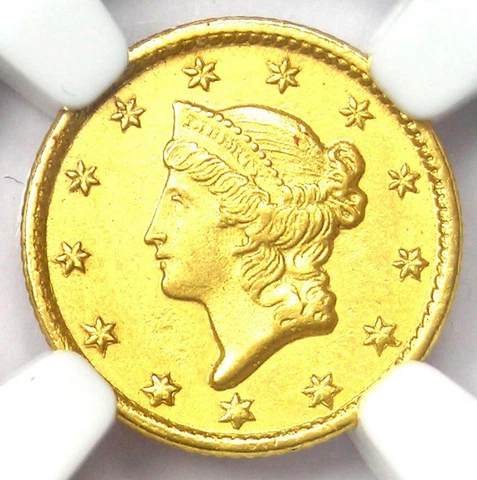 1852-C Liberty Gold Dollar G$1. NGC Uncirculated Detail - Rare MS Charlotte Coin Cover