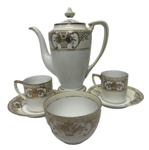 Vintage Noritake 6 Piece Coffee Pot Set Gold Flower Basket No 44318 - Picture 1 of 14