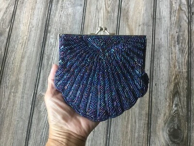 Bolso de Mano Azul Púrpura Color Metálico Con Cuentas Sea Shell - Correa de Cadena con Cuentas Nuevo Foto 1 de 4