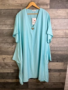 Made In Italy Midi Dress One Size Light Blue Butterfly Kaftan Lagenlook Summer - Picture 1 of 12