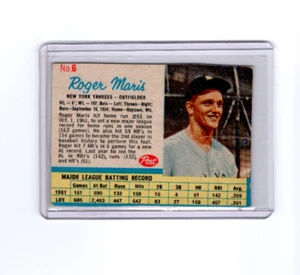 1962 Post Roger Maris New York Yankees #6 ⭐️👀⭐️VG - Bild 1 von 2