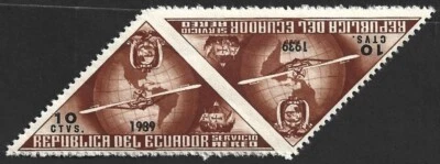 AOP Ecuador 1939 Columbus issue 10c brown triangle IMPERF BETWEEN PAIR ERROR MNH - Image 1 of 2