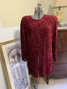 Vintage Velvet Textured Floral Sheer Long Sleeve Button Up Blouse Size 10 - Picture 1 of 15