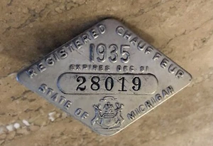 Vintage 1935 Chauffeur License Badge: State Of Michigan; Registered Driver - Picture 1 of 2