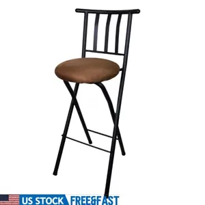 Indoor Metal Folding Stool Slat Back Microfiber Seat Kitchen Bar Chair New - Picture 1 of 5
