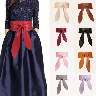 Women Bow Belt Cinch Waistband Waistband Kimono Corset Wide Faux Leather Tie ! - Image 1 of 4