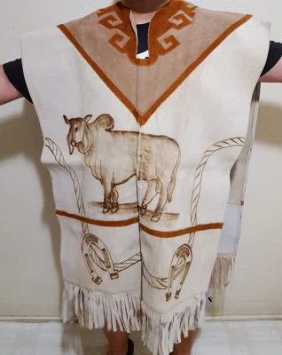 Autêntico Poncho de Couro Feito à Mão Serape Bull Design Tamanho Único Compatível com Todos - Imagem 1 de 2