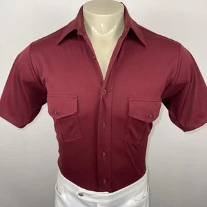 Van Heusen Shirt Vtg 60s 70s Disco Mod Nik Stretch Splendor Burgundy Mens Medium - Picture 1 of 13