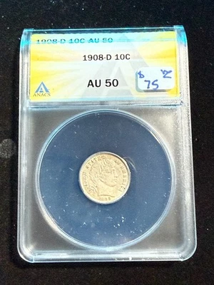 1908 BARBER HEAD DIME ANACS AU 50 - Image 1 of 4