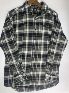 Lee Black Grey Plaid Flannel Shirt Men's Size M Long Sleeved Button Up Vintage - Picture 1 of 10