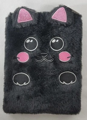 Cuaderno diario de peluche de gato negro peludo bloc de notas de Halloween nuevo con etiquetas Foto 1 de 3