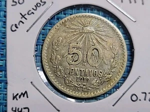 ๐ฒ๐ฝ Mexico 50 centavos 1919 Silver 0.720 KM-447 Coin 041225-10 - Picture 1 of 2