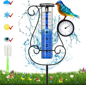 Outdoor Rain Gauge, Large Color Digital Rain Gauge with Metal Hummingbird and Te - Picture 1 of 12