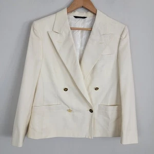 Burberrys Double Breasted Blazer Jacket Union Made USA Vintage Ivory White FLAWS - Picture 1 of 15