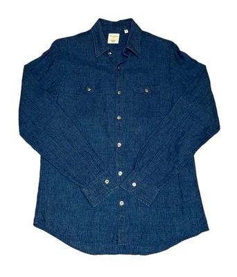 BAIRD MCNUTT Shirt Mens Blue Med. Button Up Long Tab Sleeve 100% Linen Murano  - Image 1 of 4