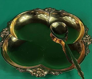 Vintage Gold Glas Herzstück Schale - Repoussé Griffe Jugendstil 30er Jahre Dekor - Bild 1 von 9