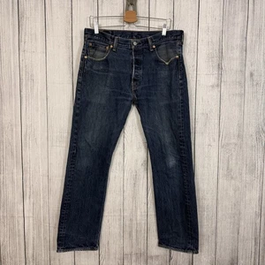 Pantalones de mezclilla clásicos de pierna recta Levi’s 501 para hombre W34xL30 azul lavado oscuro con botones - Imagen 1 de 7