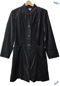 J Jill Women's Coat Size Large Black Velveteen Coat Button Front Goth  - Picture 1 of 15