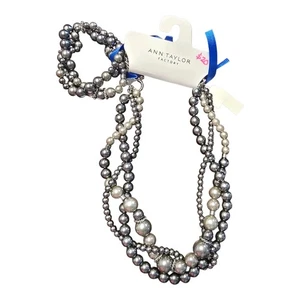 Lotto collana Ann Taylor con bracciale abbinato -18" argento perline toggle nuova con etichetta - Foto 1 di 4
