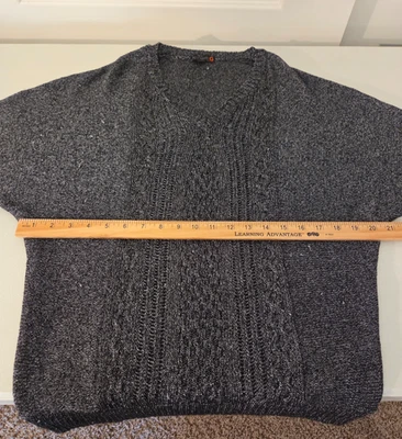 GUESS CABLE Sweater XL BLACK Gunmetal SPARKLE RIBBED STRETCH 3/4 Sleeve Womens - Image 1 of 4
