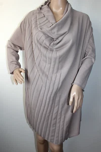 POETRY Lagenlook Cotton Jumper Cowl Neck 3/4 Sleeve Taupe Grey Size 8/10 - Picture 1 of 6