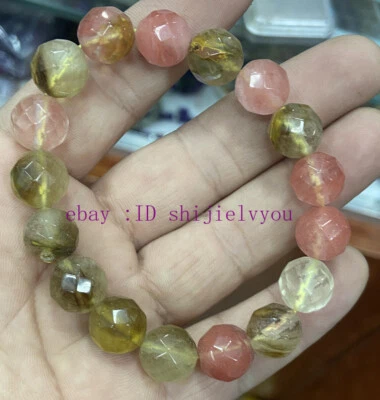 Beautiful watermelon crystal quartzite Faceted surface Bracelet Crystal Healing - Image 1 of 4