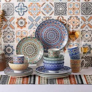 Juego de vajilla de porcelana china bungalow rosa mandala servicio 4 arte budista - Imagen 1 de 15